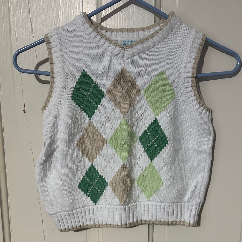 The Children's Place White and Green Argyle Sweater Vest